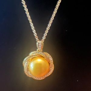 Genuine Pearl Huge 12-13 MM AAA South Sea Golden Pendant Necklace 18”